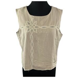 VTG Connection 18 Beige Sleeveless Round Neckline Back Button Linen Blend Top L